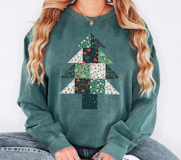 Comfort Colors Green Quilt Tree Sweater