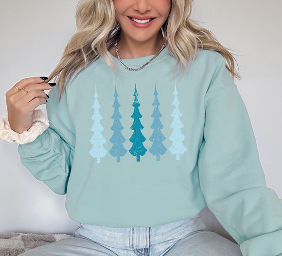 Blue Ombre Christmas Trees Sweater